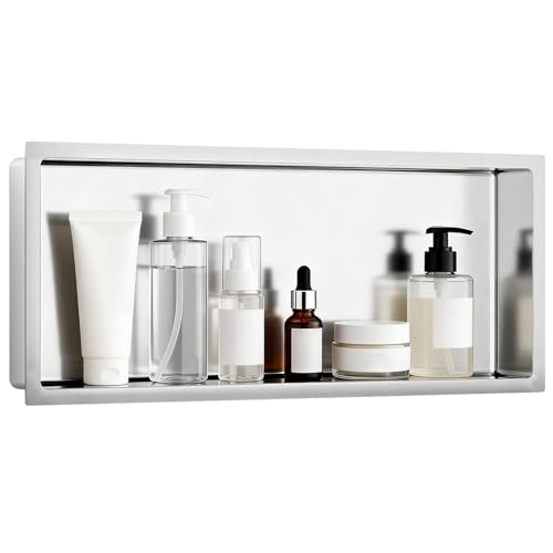 VELPAX No Tile Needed Shower Niche 30"X 12", Bathroom Wall Niche Single Shelf, Stainless Steel Shower Niche for Bathroom, Kitchens, Balconies - color: Silver, size: 30"X 12" Single Shelf