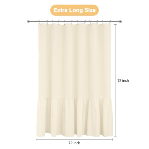 Seenus Cream Ruffle Shower Curtain Fabric with Waterproof TPU Backed, 72 x 78 Inch Extra Long French Country Ruched Shower Curtain No Liner Needed, Soft Microfiber Ivory Bath Curtain Washable - color: Ruffled - Cream, size: 72"W x 78"L (Pack of 1)