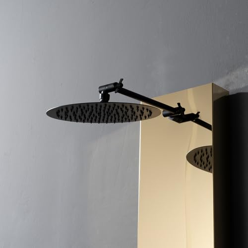 Gold Shower Panel Shower Tower System Adjustable Shower Head Round,Stainless Steel with 6 Body Jets Massage, 3 IN 1 Bathroom Shower Wall Mount, Brushed Gold and Black - color: Gold with Black