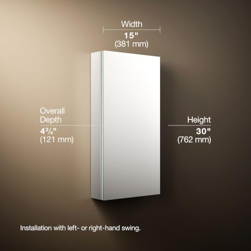 Kohler Verdera 15 in. W x 30 in. H Recessed Medicine Cabinet in Anodized Aluminum - size: 15" W x 30" H, style: Standard