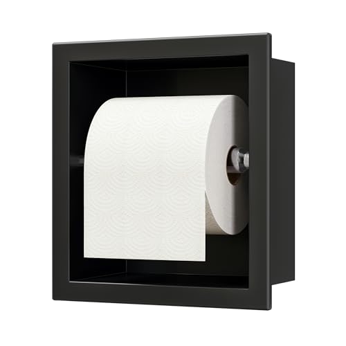 Neodrain Matte Black Recessed Toilet Paper Holder,for Standard/Mega Roll | 304 Stainless Steel,Built-in Wall Toilet Paper Holder ,Stylish Mega Roll Tissue Dispenser for Bathroom, RV - color: Matte Black
