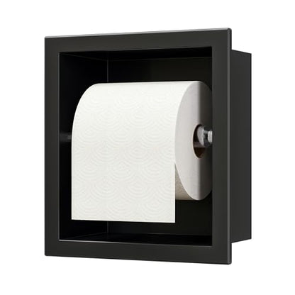 Neodrain Matte Black Recessed Toilet Paper Holder,for Standard/Mega Roll | 304 Stainless Steel,Built-in Wall Toilet Paper Holder ,Stylish Mega Roll Tissue Dispenser for Bathroom, RV - color: Matte Black