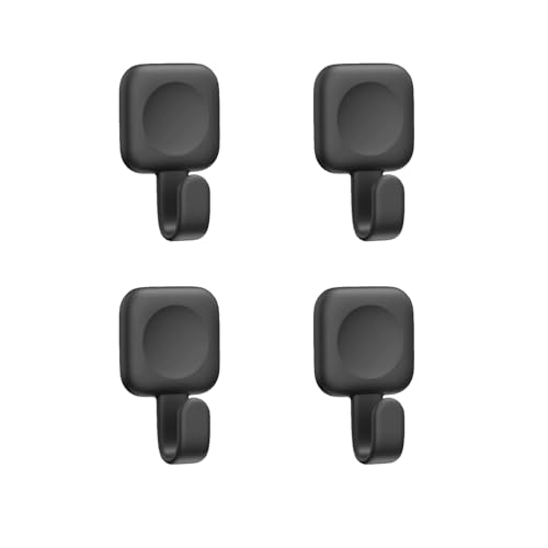 4PCS Adhesive Hooks, Folding Shower Hook, Waterproof Towel for Bathrooms Walls No Damage, Black Stick On for Hanging Home Storage Kitchen