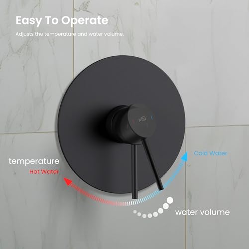 KIBI Circular Rain Shower Column, 2-Function, Solid Brass, Matte Black | 10in Rain Head Plus 3-Mode Handheld, Height-Adjustable, Brass Rough-in Valve, Pressure Balance, Wall-Mounted, KSC403 - color: Matte Black