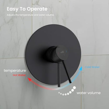 KIBI Circular Rain Shower Column, 2-Function, Solid Brass, Matte Black | 10in Rain Head Plus 3-Mode Handheld, Height-Adjustable, Brass Rough-in Valve, Pressure Balance, Wall-Mounted, KSC403 - color: Matte Black