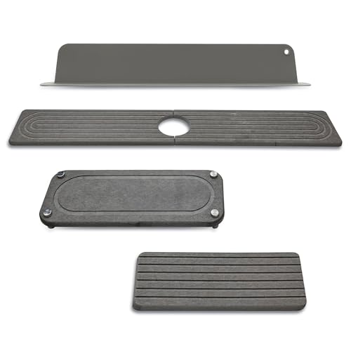 4-Piece Stone Sink Splash Guard Set – Absorbent Diatomite Kitchen Sink Mat with Faucet Cutout, Heat Resistant Stone Drying Mat, Non-Slip Trivet & Splash Guard