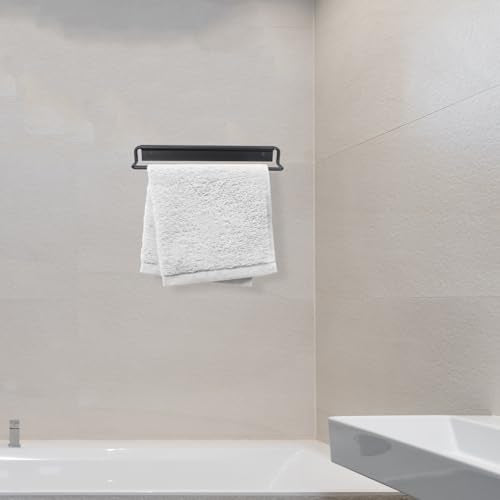 TOYANDONA Nail-Free Adhesive Bathroom Towel Rack 40cm Space Aluminum Wall-Mounted Single Bar Black for Bathroom Towel Storage and Washcloth Hanging