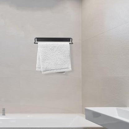 TOYANDONA Nail-Free Adhesive Bathroom Towel Rack 40cm Space Aluminum Wall-Mounted Single Bar Black for Bathroom Towel Storage and Washcloth Hanging