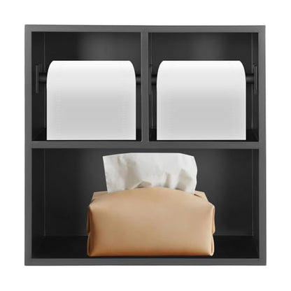 Dual Toilet Roll Holder, Recessed Toilet Paper Holder 304 Stainless Steel | Toilets Paper Holders Horizontal Toilets Paper Niche Toilet Niche Dispenser with Storage 12.2 LX 3.94W X 12.2H in (Black) - color: Black