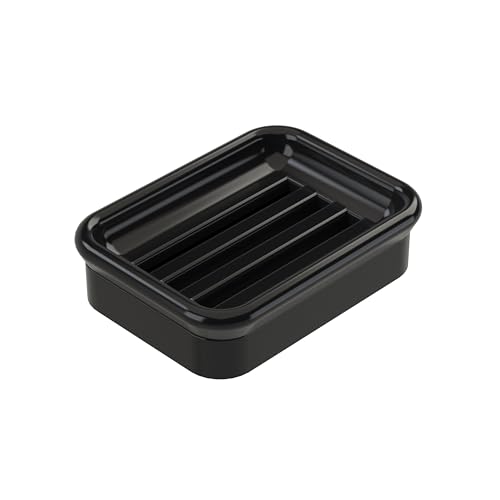 2-Piece Composite Granite Soap Dish for Shower - Elegant Stone-Look Bar Soap Holder with Strainer - Durable & Non-Porous Soap Tray for Bathroom and Kitchen Sink, Easy Clean (Black) - color: Black