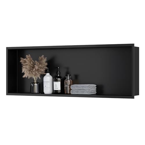 Neodrain Stainless Steel Shower Niche Matte Black 36"x12" No Tile Needed | Recessed Wall Niche, Space-Saving, Waterproof & Durable Niche for Shower Storage - color: Matte Black, size: 36X12In
