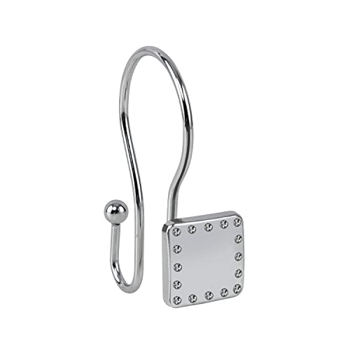 HK20XX Shower Hooks - Double Shower Curtain Rings for Bathroom - Rust Resistant Shower Curtain Hooks for Shower Curtain or Liner - Shower Curtain Rings with Crystal Design - Set of 12 - color: Chrome