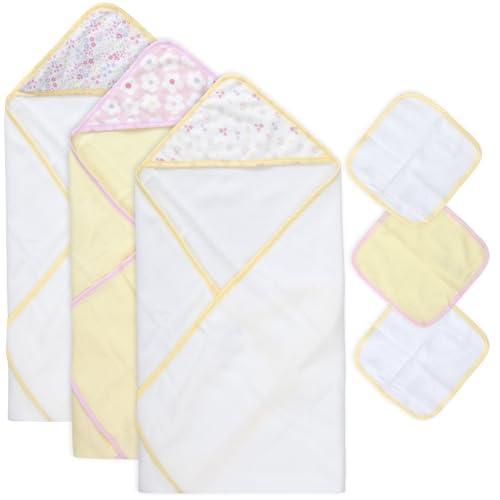 Baby Bath Essential Hooded Baby Bath Towel and Washcloth 6 Piece Set for Newborns, Infants & Toddlers, Boys & Girls Baby Hooded Towels Set (Daisy Flowers) - color: Daisy Flowers