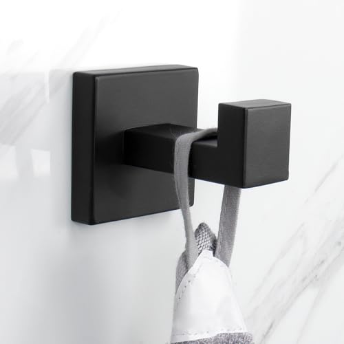 NearMoon Bath Towel Hooks -SUS304 Stainless Steel Square Clothes Robe Hooks Hanger, Heavy Duty Coat Hooks for Bathroom Livingroom Hotel Kitchen Garage, Wall Mounted (4 Pack, Matte Black) - color: Matte Black