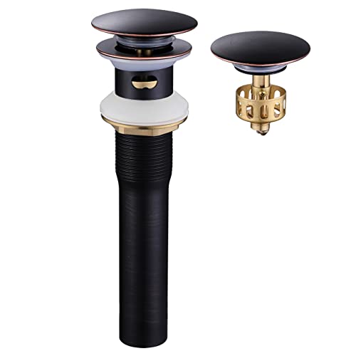 Pop up Sink Drain Stopper with Overflow Oil Rubbed Bronze for Bathroom Vessel Vanity Sink Art Basin，Big Cap Sink Drain with Overflow, Metal Pop-up Drain Strainer with Detachable Basket Stopper - color: Oil Rubbed Bronze, style: with overflow