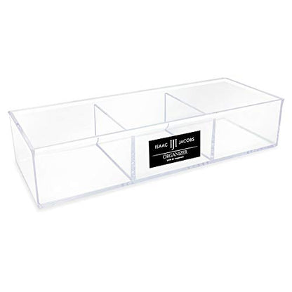 Isaac Jacobs Large 3-Compartment Acrylic Stackable Organizer (12.9" L x 5" W x 2.7" H), Multi-Sectional Tray & Storage Solution for Makeup, Craft Supplies, Bathroom, Kitchen, Office (Clear) | (12.9" L x 5" W x 2.7" H), Multi-Sectional Storage Solution for