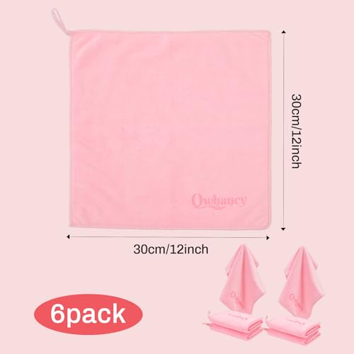 Makeup Remover Washcloths, 6 Pack Microfiber Face Towels, Plush & Thick, Ultra Soft Reusable Towels for Face & Hands, Highly Absorbent & Gentle 12 x 12 Inches, Light Pink - color: Light Pink