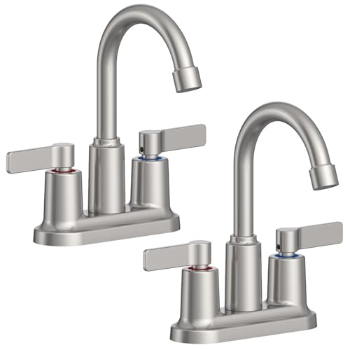 2 Pack Brushed Nickel 4 Inch Centerset Bathroom Sink Faucet 3 Hole | Faucet for Bath Sink with Pop Up Drain and 2 Supply Hoses 2 Handle Bathroom Faucets for Sink Vanity RV Evolvegoods - color: Brushed Nickel-2 Pack