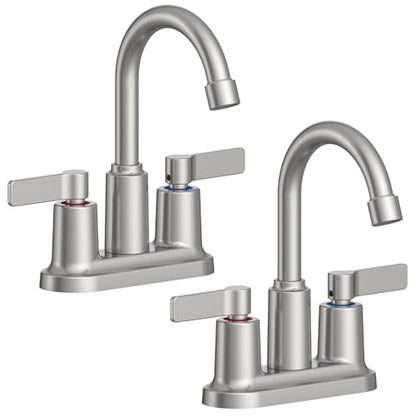 2 Pack Brushed Nickel 4 Inch Centerset Bathroom Sink Faucet 3 Hole | Faucet for Bath Sink with Pop Up Drain and 2 Supply Hoses 2 Handle Bathroom Faucets for Sink Vanity RV Evolvegoods - color: Brushed Nickel-2 Pack