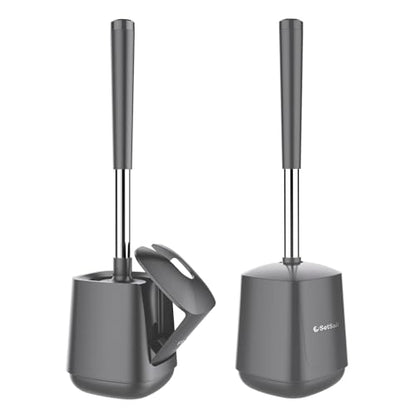 SetSail Toilet Brush and Holder 2 Pack, Self Closing Lid Toilet Bowl Brushes Holder and Extra Long Handle Ventilated Toilet Brush Set for Bathroom Cleaning, Nylon Bristles, Grey - color: Gray, size: 2 packs