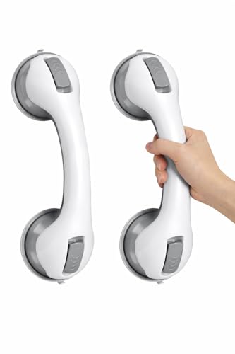 2-Pack Shower Grab Bar 12-Inch Suction Grab Bars for Bathtubs & Showers Heavy-Duty Suction Cup Anti-Slip Support Bathroom Safety Handles for Seniors Elderly & Handicap
