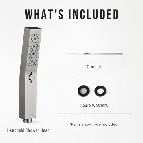 G-Promise All Metal Square 3 Function Handheld Shower Head(Brushed Nickel) | All Metal Construction, 3 Function Modes with Massage, Modern Look, Push Switch, Easy Installation - color: Brushed Nickel, style: Square