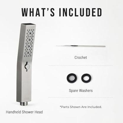 G-Promise All Metal Square 3 Function Handheld Shower Head(Brushed Nickel) | All Metal Construction, 3 Function Modes with Massage, Modern Look, Push Switch, Easy Installation - color: Brushed Nickel, style: Square