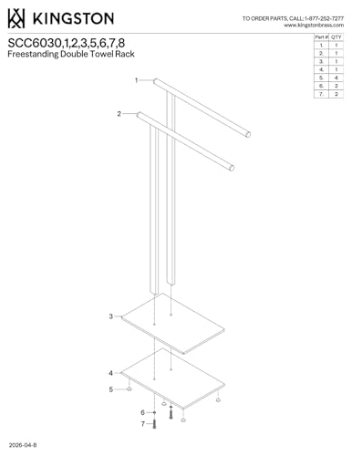 Kingston Brass SCC6037 Freestanding Double Towel-Rack, Brushed Brass - color: Brushed Brass