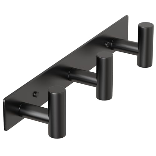 HUFEEOH Coat Hooks Wall Mount, Stainless Steel 3 Hooks Towel Hooks Black T Shaped Coat Hanger Wall Mount, Heavy Duty Wall Hooks Purse Rack for Hanging - color: Black, size: 1 Pack "T" shape 3 hooks