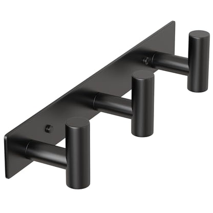 HUFEEOH Coat Hooks Wall Mount, Stainless Steel 3 Hooks Towel Hooks Black T Shaped Coat Hanger Wall Mount, Heavy Duty Wall Hooks Purse Rack for Hanging - color: Black, size: 1 Pack "T" shape 3 hooks