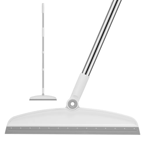 NACENA Silicone Floor Squeegee, 54-in Adjustable Long Handle Multifunction Silicone Broom, Sweep and Scrape 2 in 1 Household Cleaning Broom for Floor, Deck, Bathroom, Kitchen, Pet Hair, Glass, White - color: White