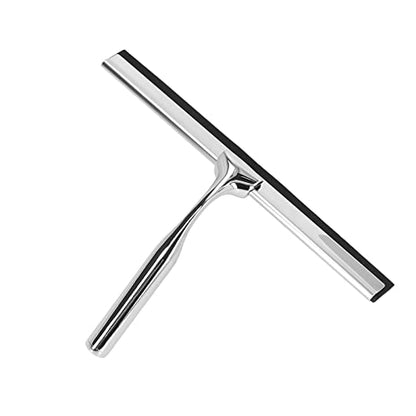 Stainless Steel Glass Squeegee, Window Squeegee Water Blade for Shower Doors Mirrors Tiles, Rust - Proof Rubber Edge Squeegee with Suction Cup Holder for Home Bathroom
