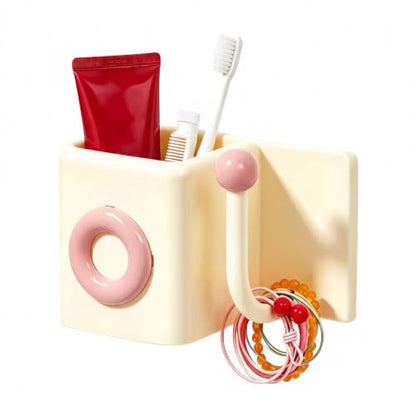 Toothbrush Holder for Bathroom - No Drill Wall Mount Toothbrush & Toothpaste Rack with Drain Holes, Cute Cream Style Bathroom Organizer, Glossy Finish Countertop Storage - color: Cream Pink