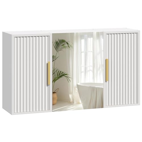 Bathroom Wall Cabinet with Mirror, Medicine Cabinet Mirror, Wall Mounted Medicine Cabinet, Mirrored Door Over The Toilet Storage, for Laundry Room, Bedroom, Camper, Hallway, White
