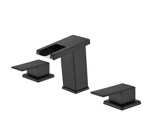LED Bathroom Faucet 3 Hole, Matte Black Waterfall Bathroom Faucets, 8 Inch Widespread Modern Bathroom Sink Faucet & Parts, Wide Spread Touch On Three Hole 2 Handle Bathroom Vanity Faucet - color: Matte Black