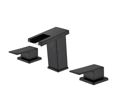 LED Bathroom Faucet 3 Hole, Matte Black Waterfall Bathroom Faucets, 8 Inch Widespread Modern Bathroom Sink Faucet & Parts, Wide Spread Touch On Three Hole 2 Handle Bathroom Vanity Faucet - color: Matte Black