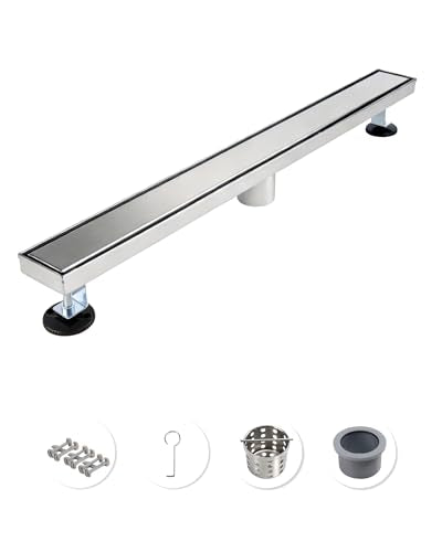 36 Inch Brushed Stainless Steel Linear Shower Drain | CUPC Certified 2-in-1 Tile Insert for Curbless Showers. 304 Steel, 15.8GPM Flow. Includes Hair Catcher & Adjustable Feet. - color: Brushed Stainless, size: 36in