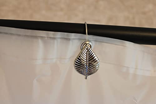 Silver Shower Curtain Rings Hooks Polished Shiny Chrome Leaves Decorative Shower Curtain Hooks Set of 12 Metal Rust-Proof Shower Hanger Rings for Bathroom Curtains Rods