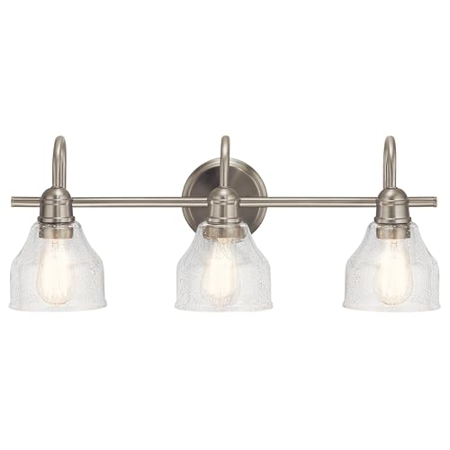 Kichler Avery 24" 3 Light Bathroom Vanity Light in Brushed Nickel, Vintage Bathroom Wall Mount Fixture with Clear Seeded Glass, (24" W x 9.25" H), 45973NI - color: Brushed Nickel, size: 3-Light