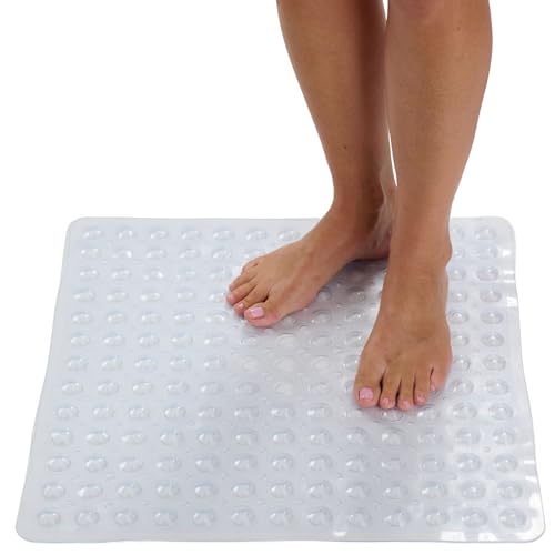 ENKOSI Square Shower Mat – 21 x 21 Inch Non-Slip Bathroom Shower Stall Mat with Suction Cups and Drain Holes – Anti-Slip Shower Mats for Inside Shower - Square Bathmat (21x21 Clear) - color: Clear