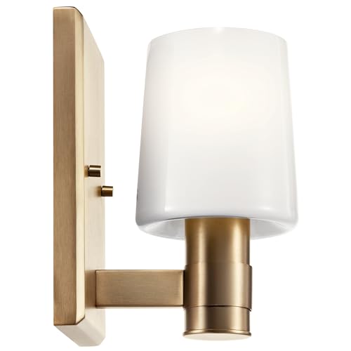 Kichler Adani 1-Light Bathroom Wall Light, Champagne Bronze | Modern wall light with opal glass for baths, hallways and bedrooms (8.5" x 6.5" x 5"), 55174CPZ - color: Champagne Bronze, size: 8.5"