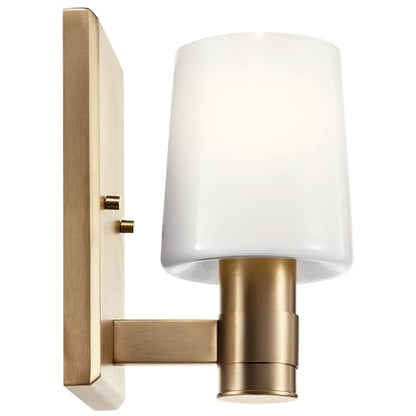 Kichler Adani 1-Light Bathroom Wall Light, Champagne Bronze | Modern wall light with opal glass for baths, hallways and bedrooms (8.5" x 6.5" x 5"), 55174CPZ - color: Champagne Bronze, size: 8.5"