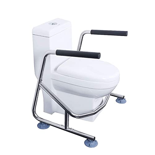 Elderly Assis Toilet Safety Rails, Heavy Duty Bathroom Grab Bar with Adjustable Support Leg, 32mm Thick Stainless Steel Frame for Seniors, Arthritis Sufferers, Injury Recovery, Fits Most Toilets