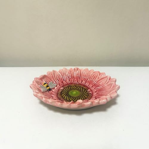Ceramic Sunflower Bathroom Accessories Set, 4 Piece Bathroom Ensemble Set with Toothbrush Holder, Toothbrush Cup, Soap Dispenser, Soap Dish (Pink) - color: Pink