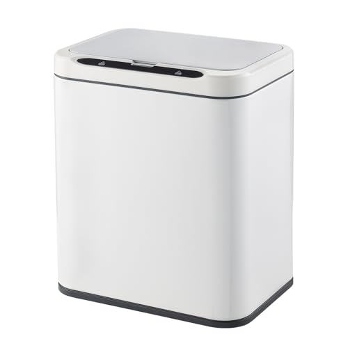 ELPHECO Stainless Steel Office Trash Can White, 3.5 Gallon | Motion Sensor Garbage Can Touchless Smart Trash Can Automatic Waste Bin for Kitchen, Office, Bathroom - color: White, size: 3.5 Gallons