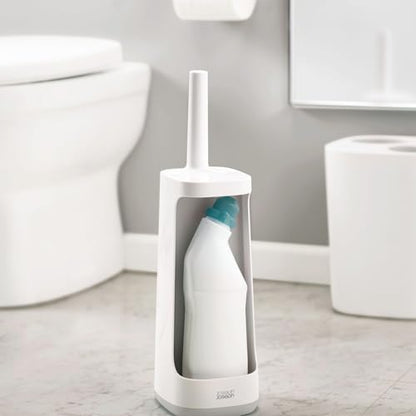 Joseph Joseph Flex Plus - Smart Hygienic Silicone Toilet Brush with Storage Bay Caddy, flexible, anti-drip, anti-clog deep clean head - Large, White/Grey