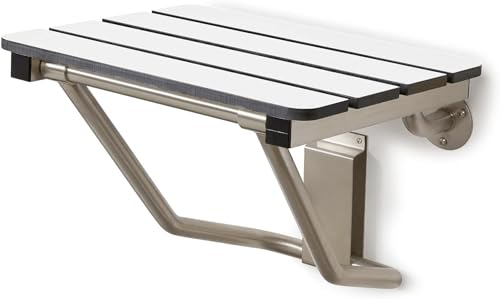 32" x 15" Phenolic White 3” Slats Folding Wall Mount Shower Seat Bench, ADA Compliant - color: White, size: 32"