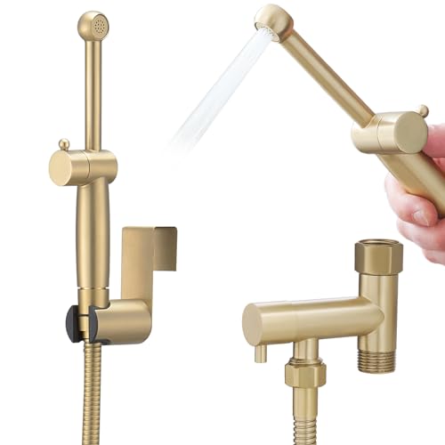 Brushed Gold Handheld Bidet Sprayer Brass Bathroom Toilet Sprayer Bidet | Handheld Bidet Sprayer Attachment Set for Toilet Baby Cloth Diaper Spraying Kit for Pet Bathing and Feminine Care BATHLAVISH - color: Brushed Nickel