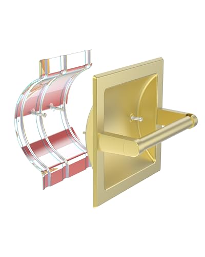 Brushed Gold Recessed Toilet Paper Holder,Pivoting Toilet Tissue Holder,Made of SUS304 Stainless Steel, in Wall Toilet Paper Holder with Bracket - color: Brushed Gold