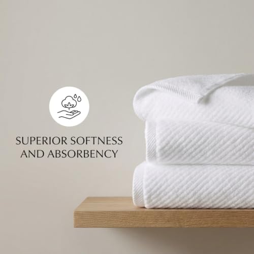 Cotton Bath Towel Set 500 GSM White Waffle Weave Diagonal Ribbed Towels for Bathroom Quick Dry Absorbent Washcloths Hand